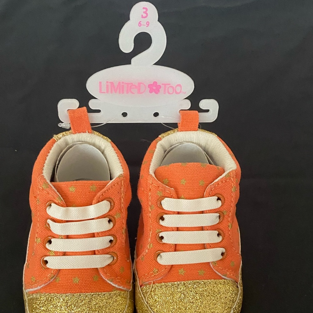 BLING BLING! NWT LIMITED TOO SHOES SIZE 3(6-9m) Bright orange/peach & gold shoes